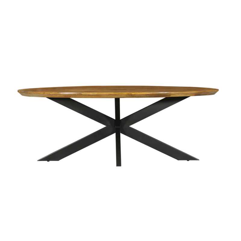 Esstisch Jacky Oval 300x120x76 cm aus Mangoholz mit schwarzem Metallgestell