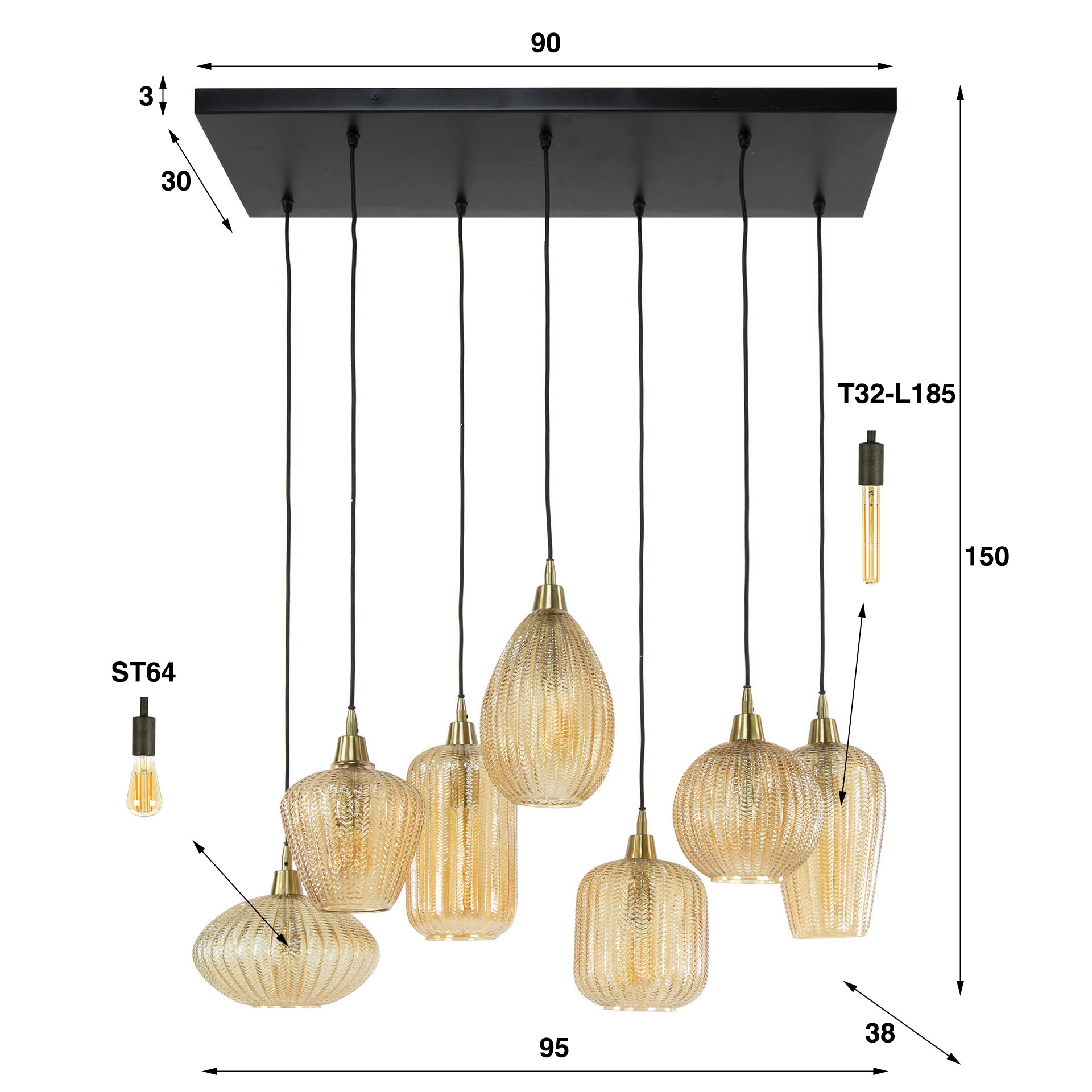 Hängeleuchte – Vivo Noir – Glas – Amber color glas