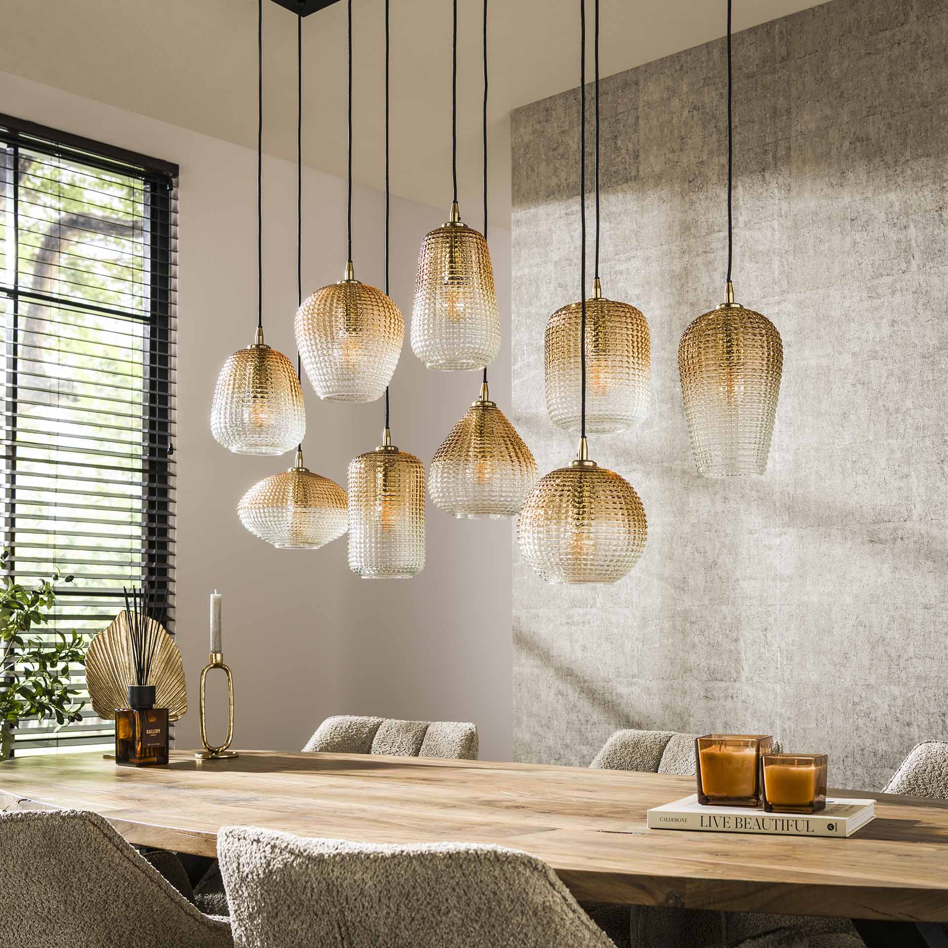 Hängeleuchte – Fiora Oak – Glas – Amber color glas