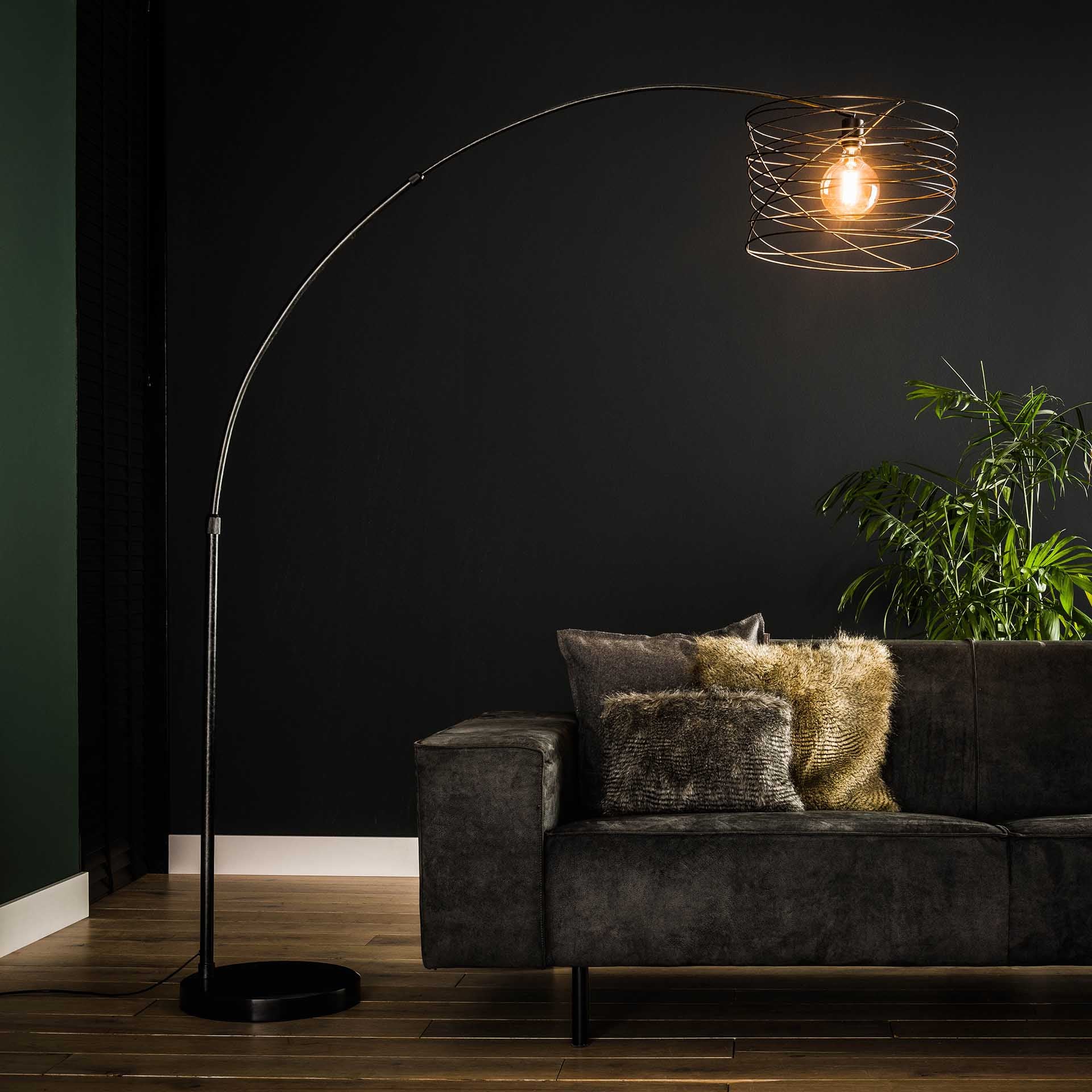 Bogenleuchte Arco Curl Ø45×170×192 cm – moderne Metall-Leuchte mit Marmorfuß, LED geeignet