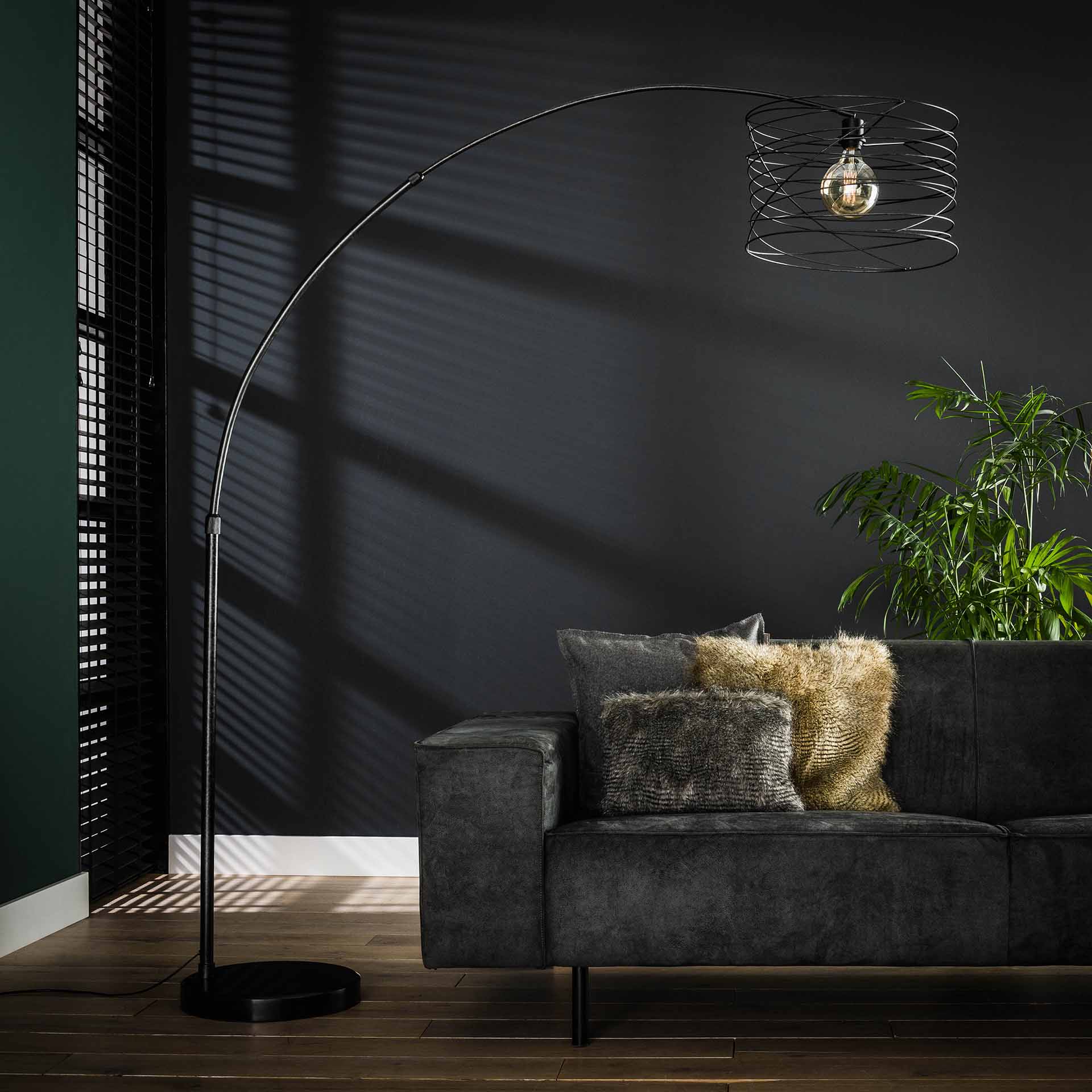 Bogenleuchte Arco Curl Ø45×170×192 cm – moderne Metall-Leuchte mit Marmorfuß, LED geeignet