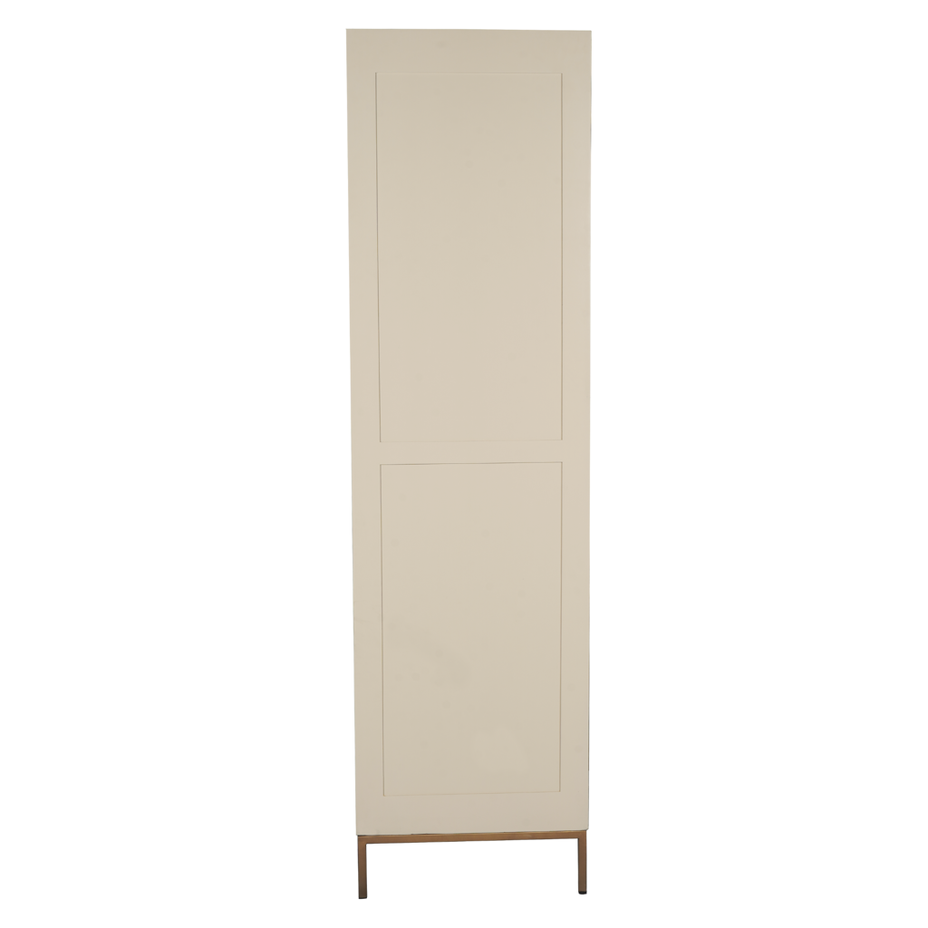 Bücherregal Mandy Sand – Mangoholz mit Sand-Finish & bronzefarbenem Metallgestell, 1 Tür & 2 offene Fächer, 55 x 45 x 200 cm
