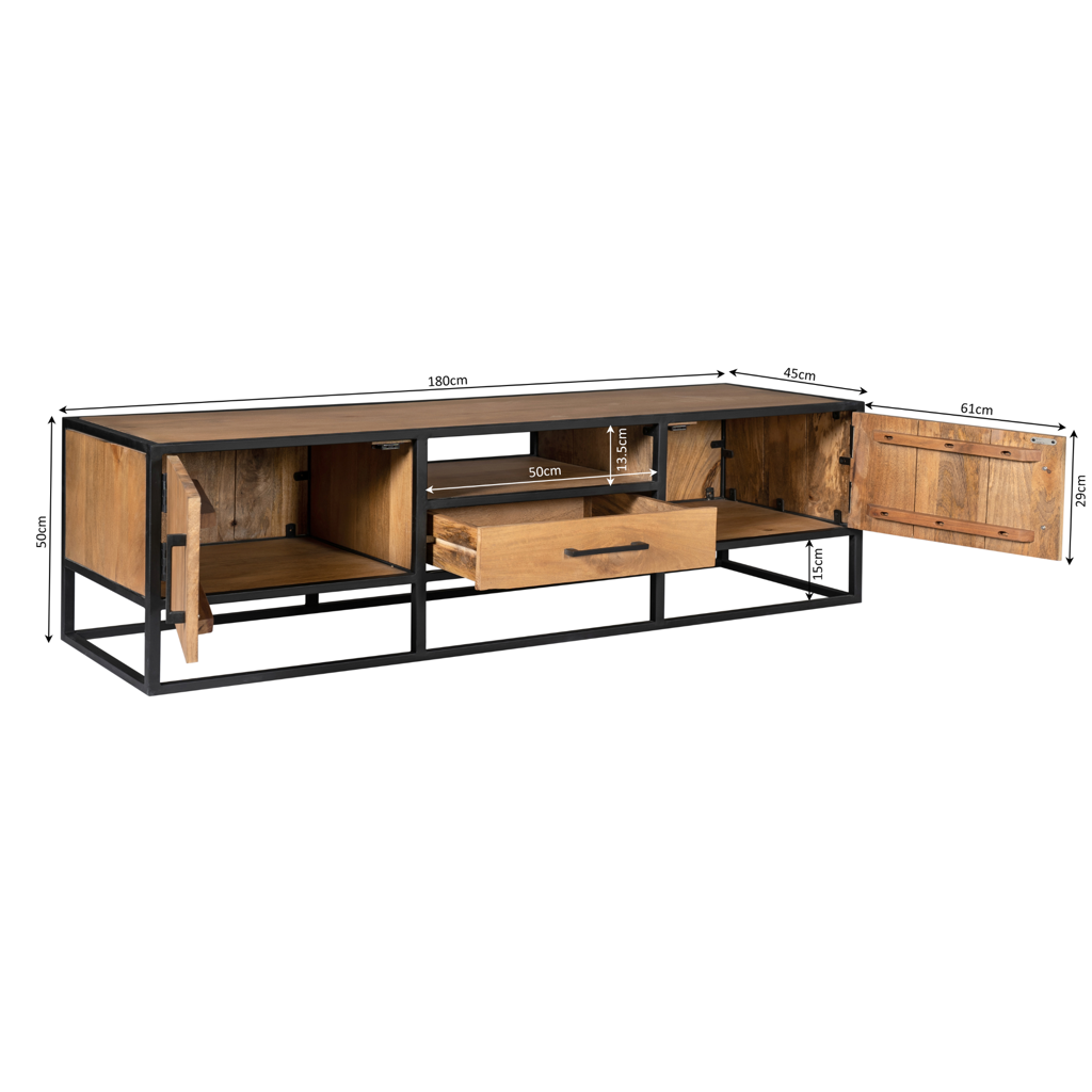 Tv-Schrank Denver | Mangoholz und Stahl | 180 cm