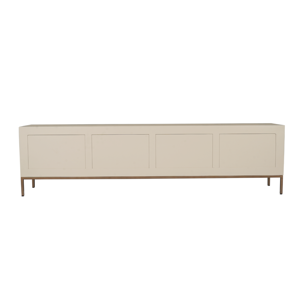 TV-Board Mandy Sand – Mangoholz mit Lattenmuster & Bronze-Gestell, 210 x 45 x 55 cm