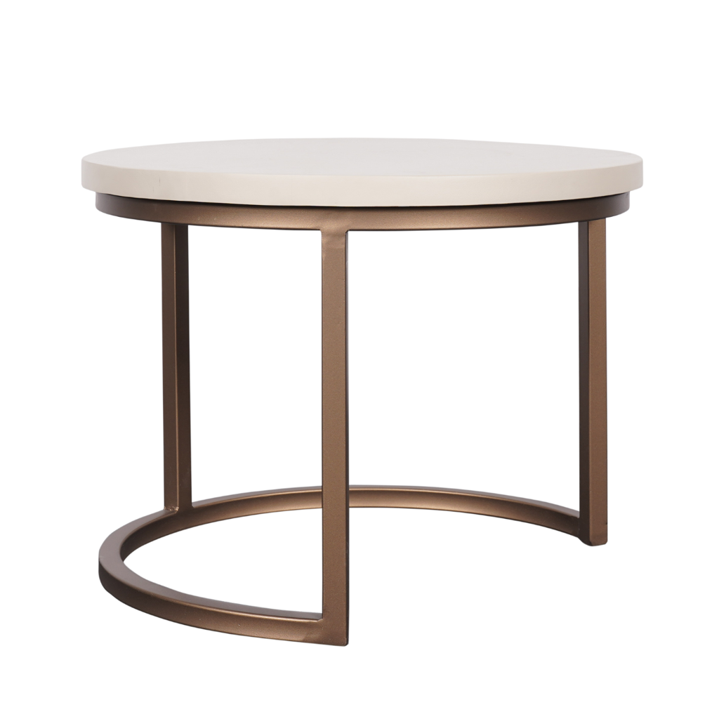 Couchtisch Madison Sand – 3er-Set runde Tische aus Mangoholz & Metall, Natur/Bronze, 70/50/35 cm