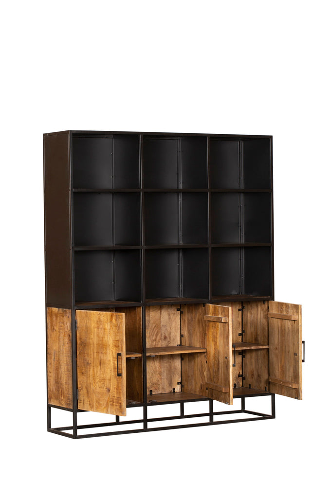 Bücherregal Orlen – Mangoholztüren & Fächer, 160 x 40 x 200 cm, stilvolles Design