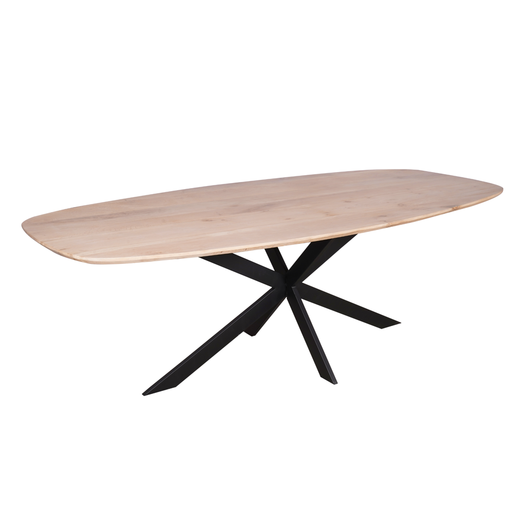 Esstisch Evoque – dänisch oval, Natur Eiche FSC-zertifiziert, 200 x 100 x 76 cm, Massivholz mit Spidergestell