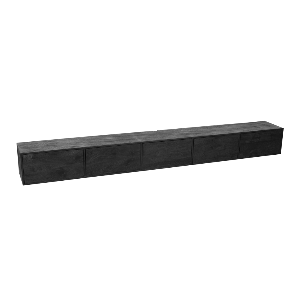 Schwebendes TV-Board Vision 280x35x30 cm – Massives Mangoholz mit Push-to-Open System & grifflosen Türen