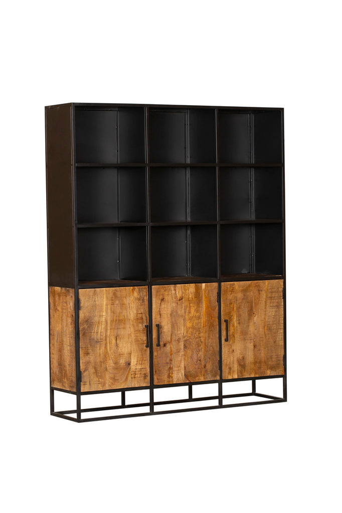 Bücherregal Orlen – Mangoholztüren & Fächer, 160 x 40 x 200 cm, stilvolles Design