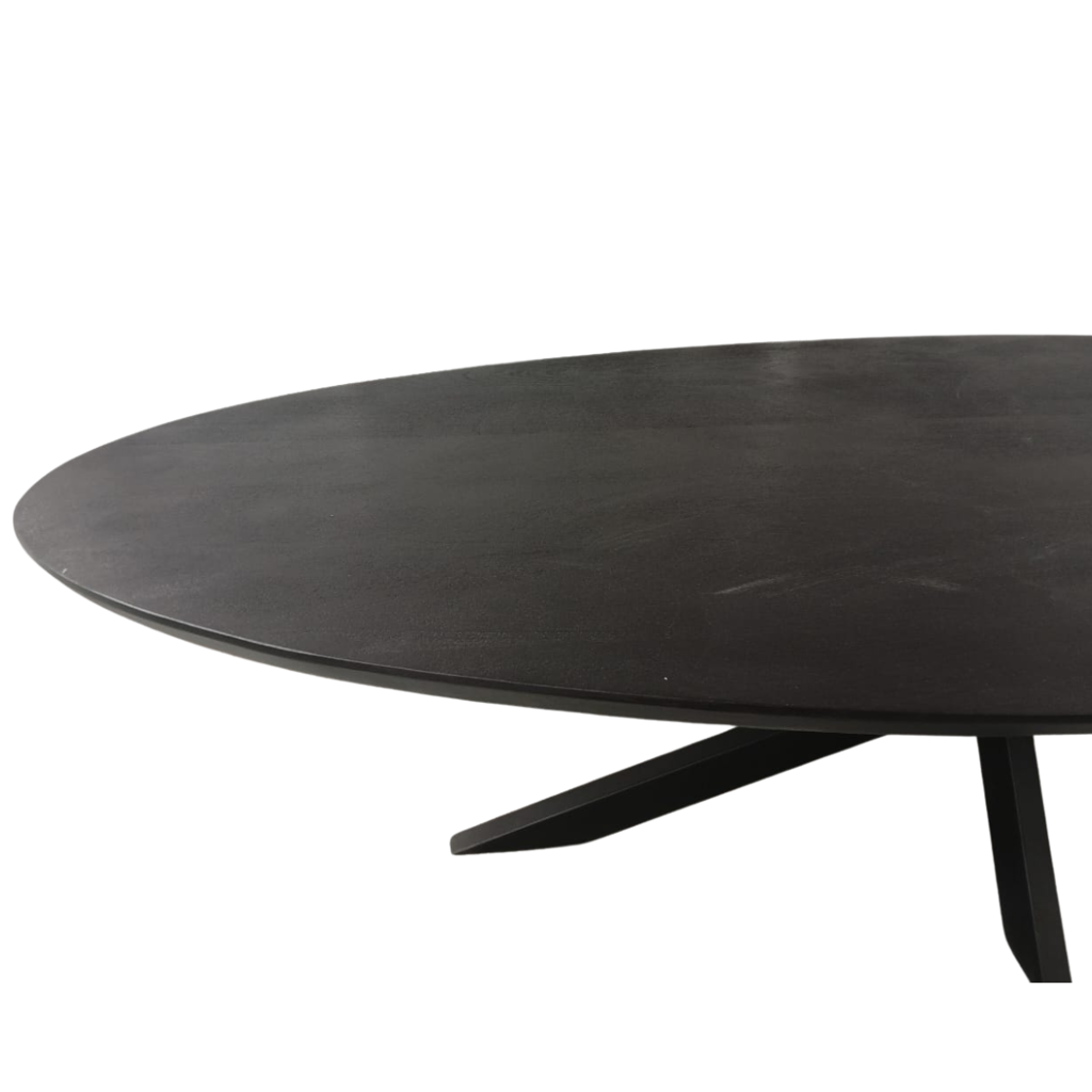 Esstisch Jacky Oval Schwarz – Massivholztisch aus Mangoholz mit schwarzem Metallgestell, 160 x 90 x 76 cm, 6 cm Platte