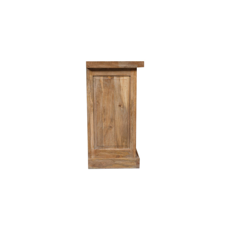 Sideboard Nizza – lackiertes Mangoholz & schwarze Metalltüren, 200 x 45 x 90 cm, modernes Design mit Holzstreifen