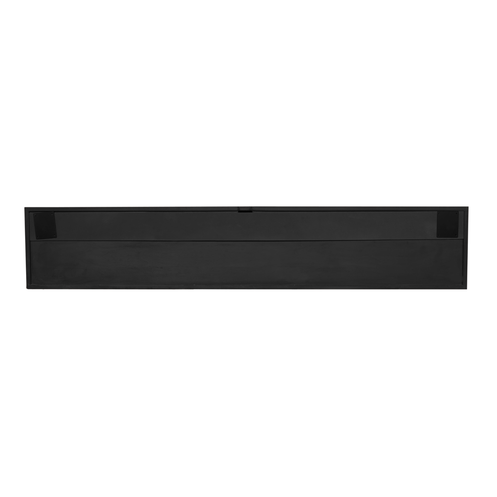 Schwebendes TV-Board Mandy Schwarz 160x35x30 cm – modernes Mangoholz Lowboard mit Lamellenfront & Push-to-Open
