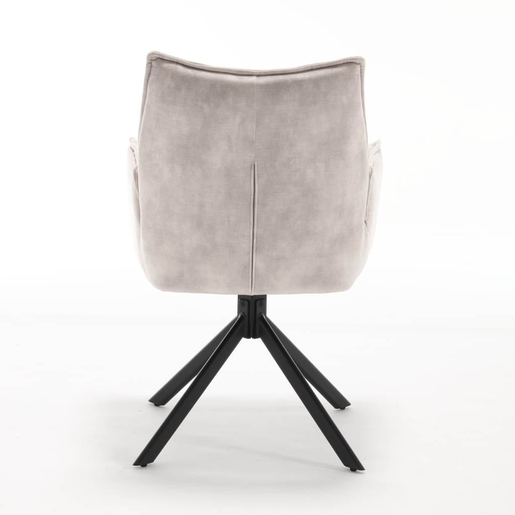 Esszimmerstuhl Daira Velvet Champagner – Drehstuhl 65×56×85 cm mit Armlehnen, Memory-Rückkehr & schwarzem Metallbein