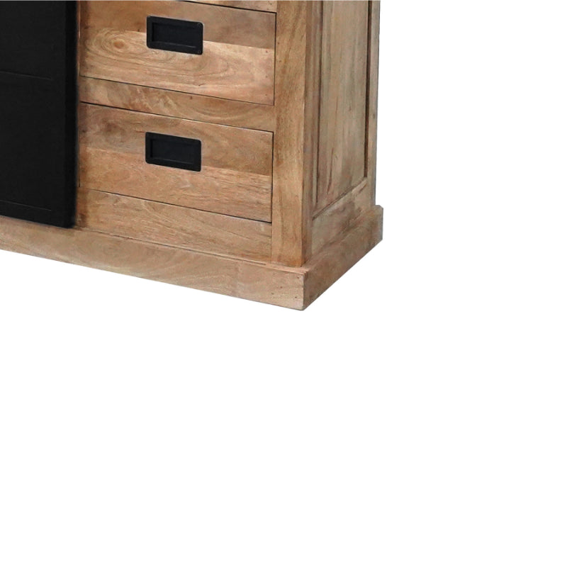 Sideboard Nizza – lackiertes Mangoholz & schwarze Metalltüren, 200 x 45 x 90 cm, modernes Design mit Holzstreifen