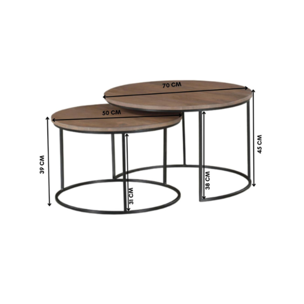 Couchtisch-Set Maya – 3 runde Tische aus massivem Mangoholz, Ø70/60/40 cm, flexibel & modern, stilvoller Blickfang
