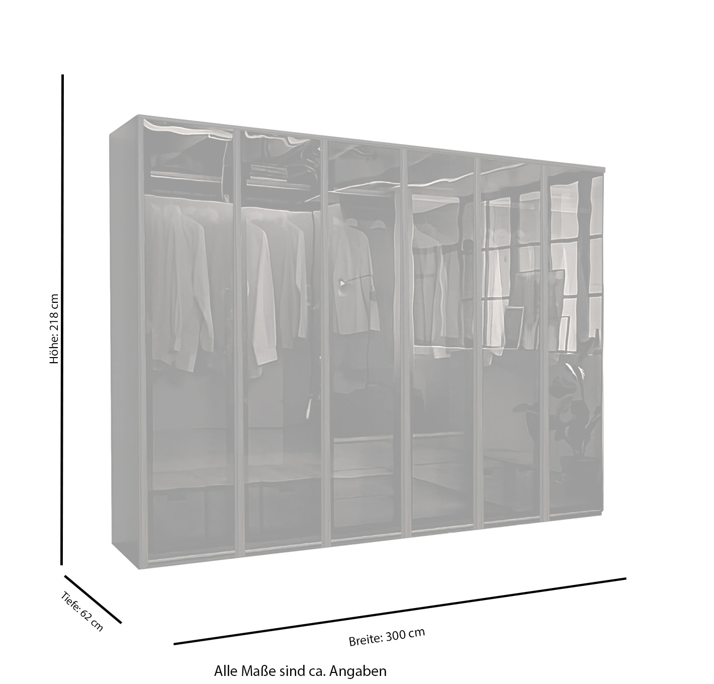 Kleiderschrank Monaco 6-Türig inkl. Zubehör 300cm Breit