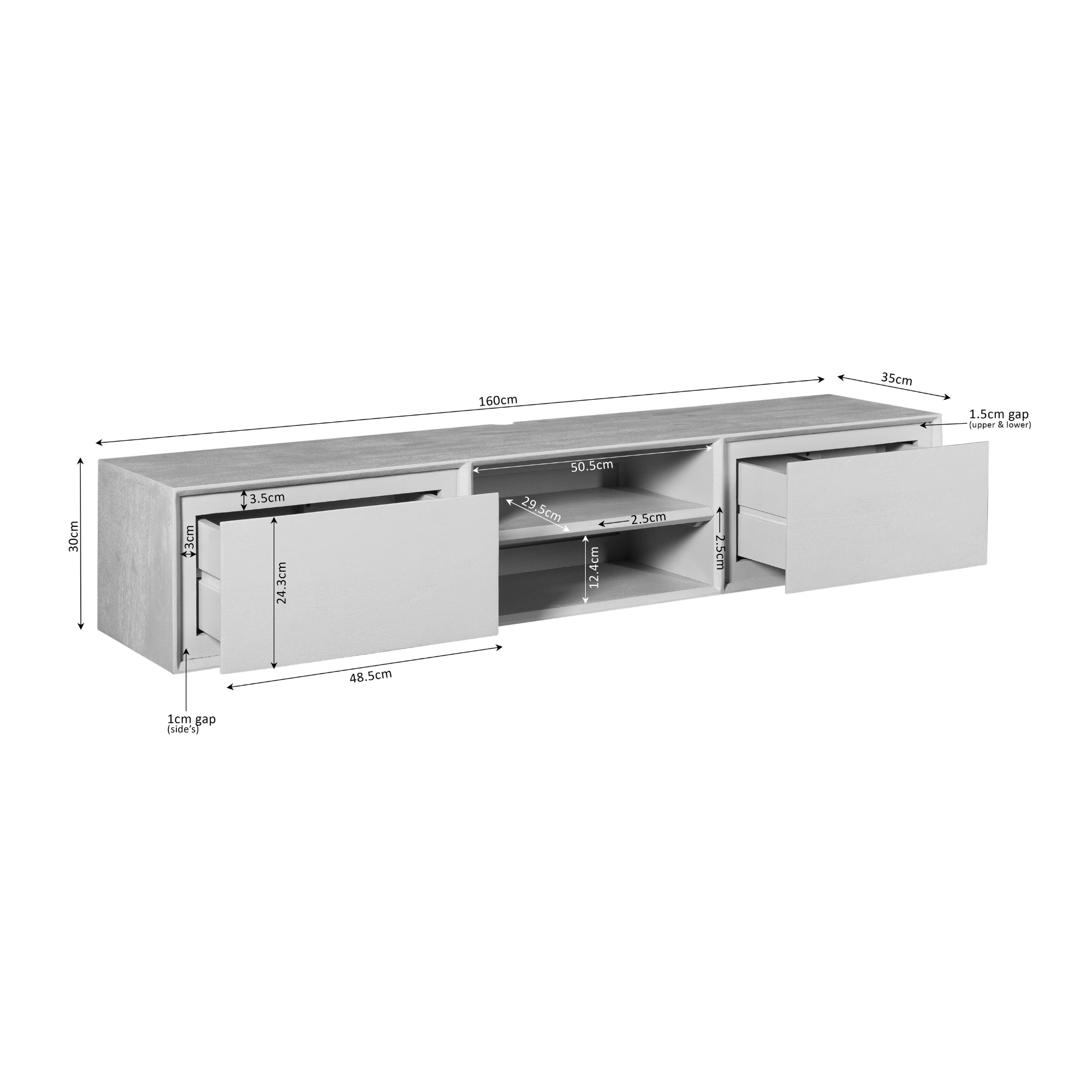 Schwebendes TV-Möbel Ambiance Schwarz | 160 cm
