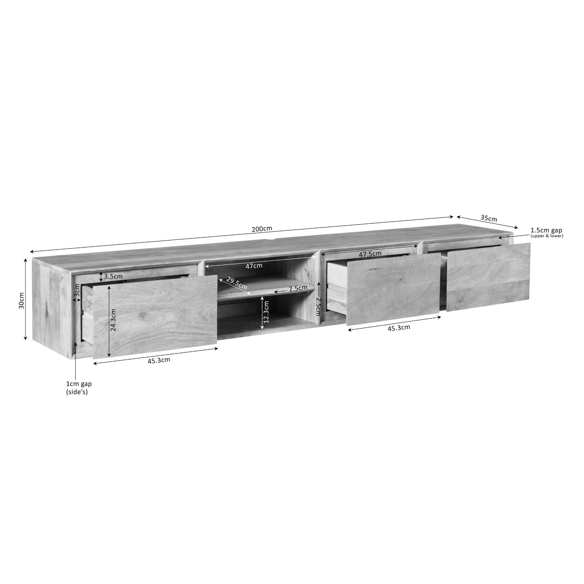 Schwebendes TV-Möbel Ambiance Schwarz | 200 cm