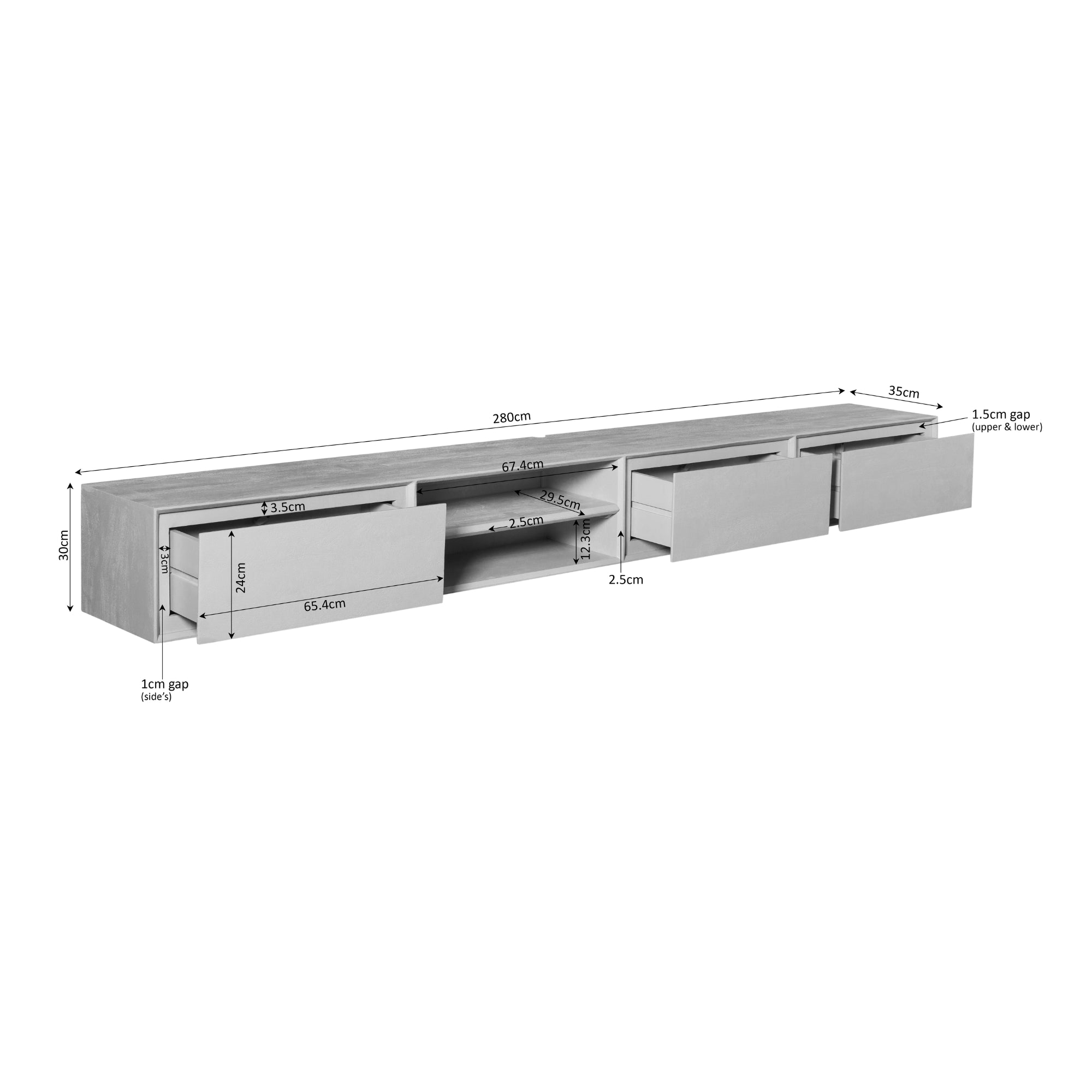 Schwebendes TV-Möbel Ambiance Schwarz | 280 cm