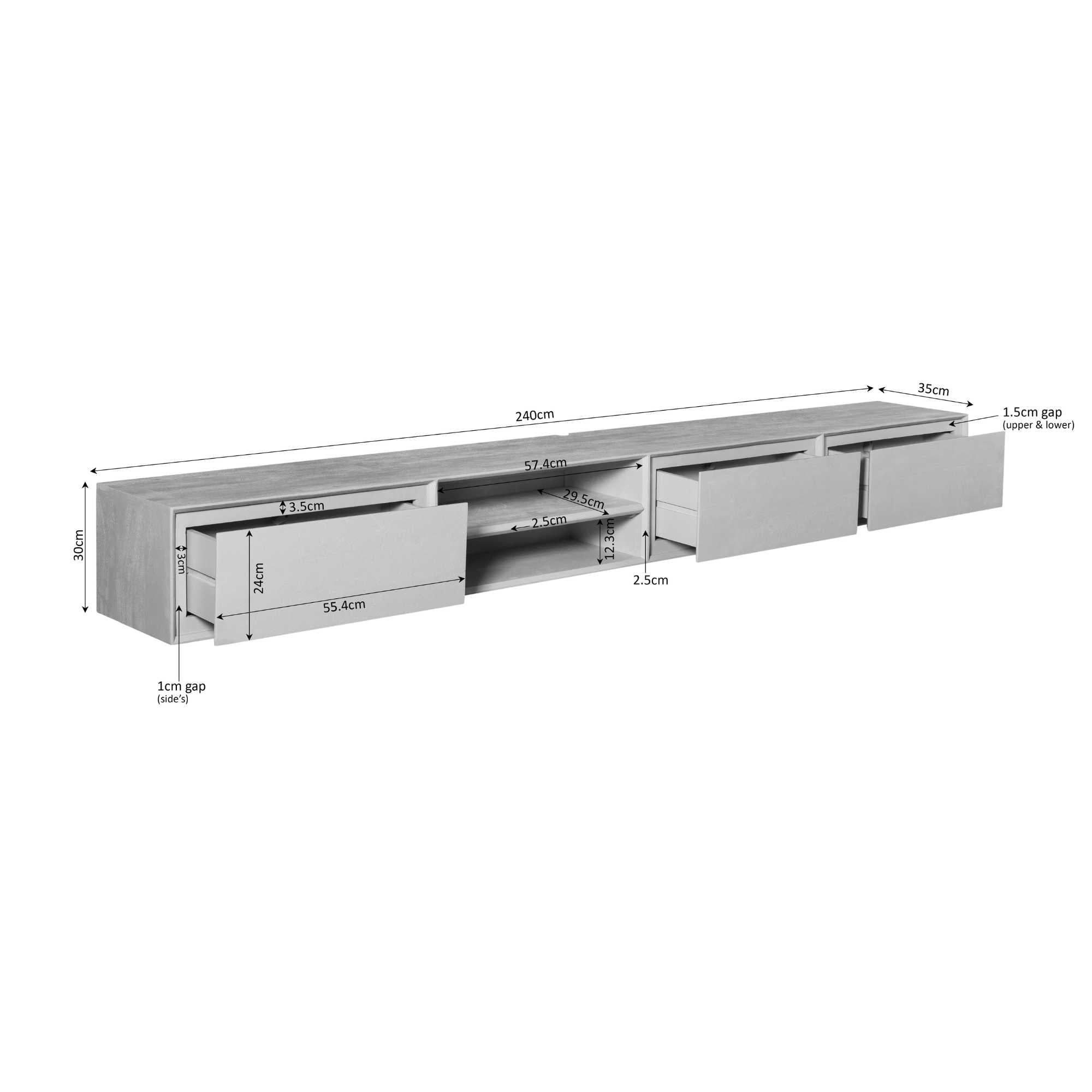 Schwebendes TV-Möbel Ambiance Brown | 240 cm