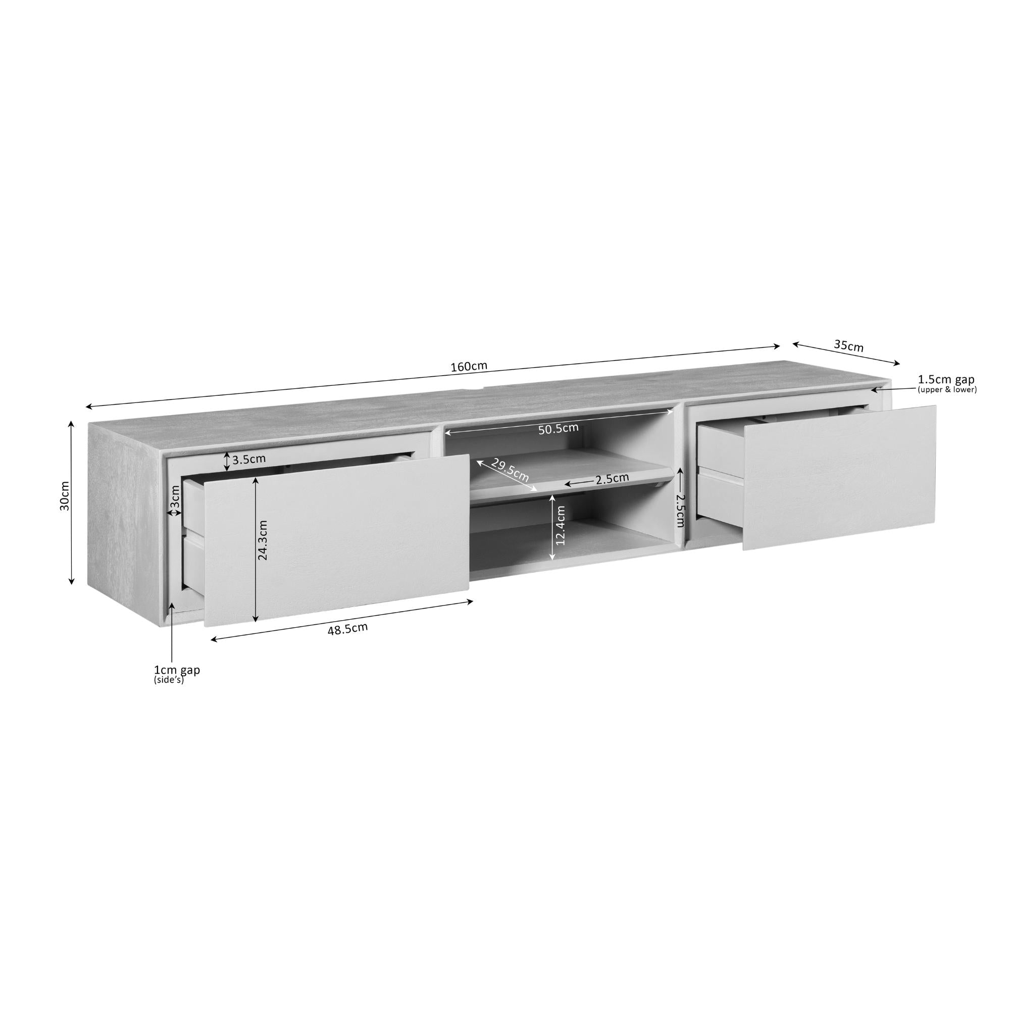 Schwebendes TV-Möbel Ambiance Sand | 160 cm