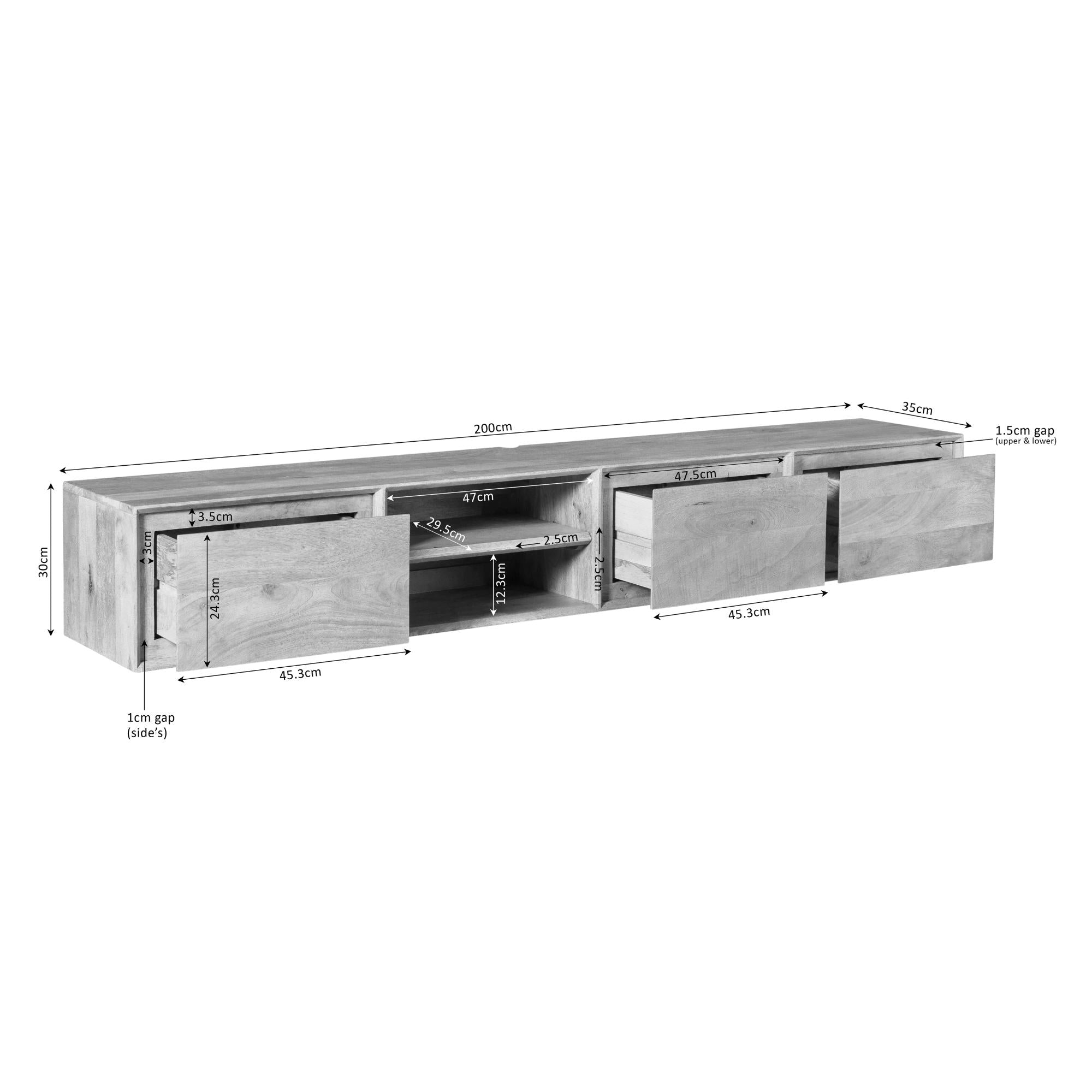 Schwebendes TV-Möbel Ambiance Sand | 200 cm