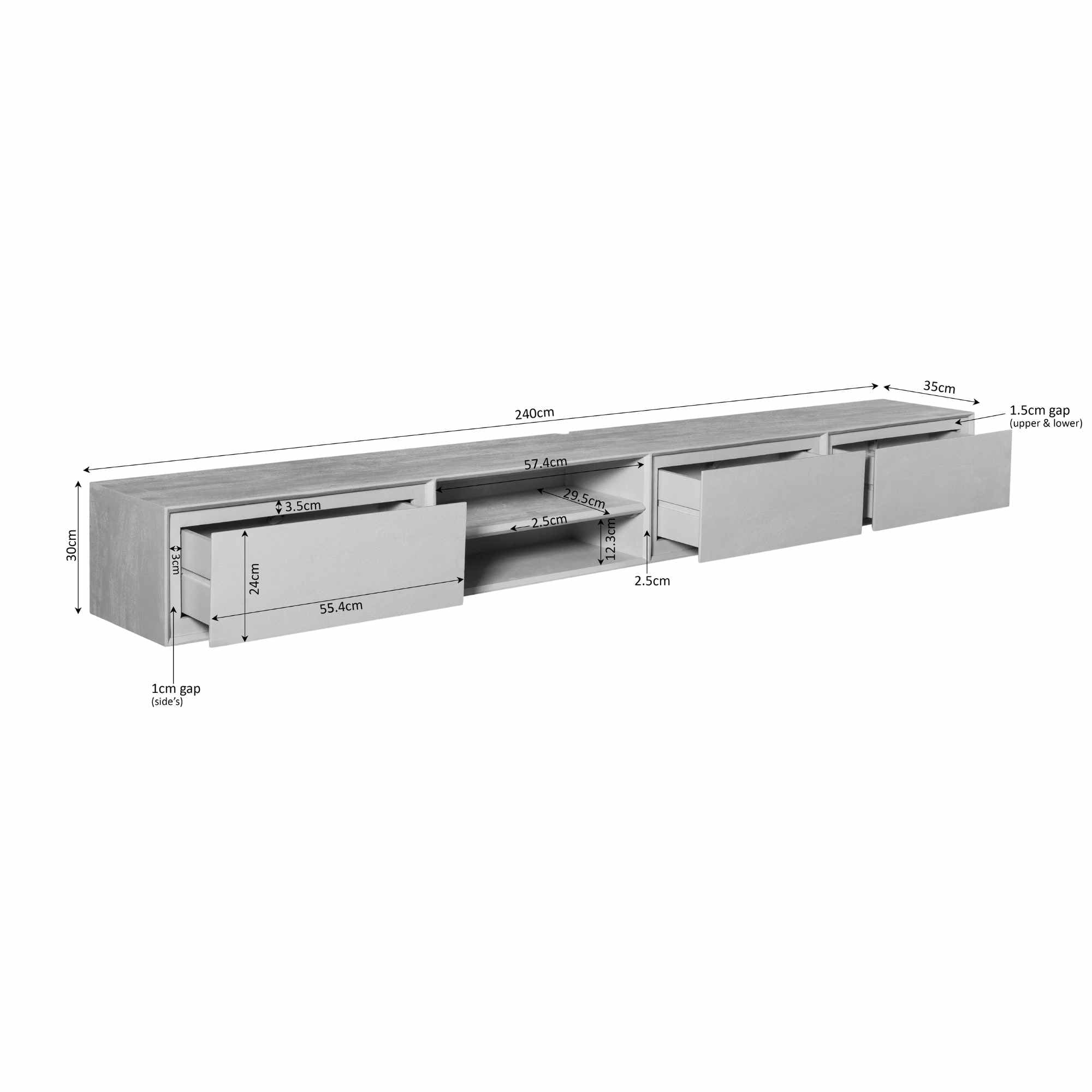 Schwebendes TV-Möbel Ambiance Taupe | 240 cm
