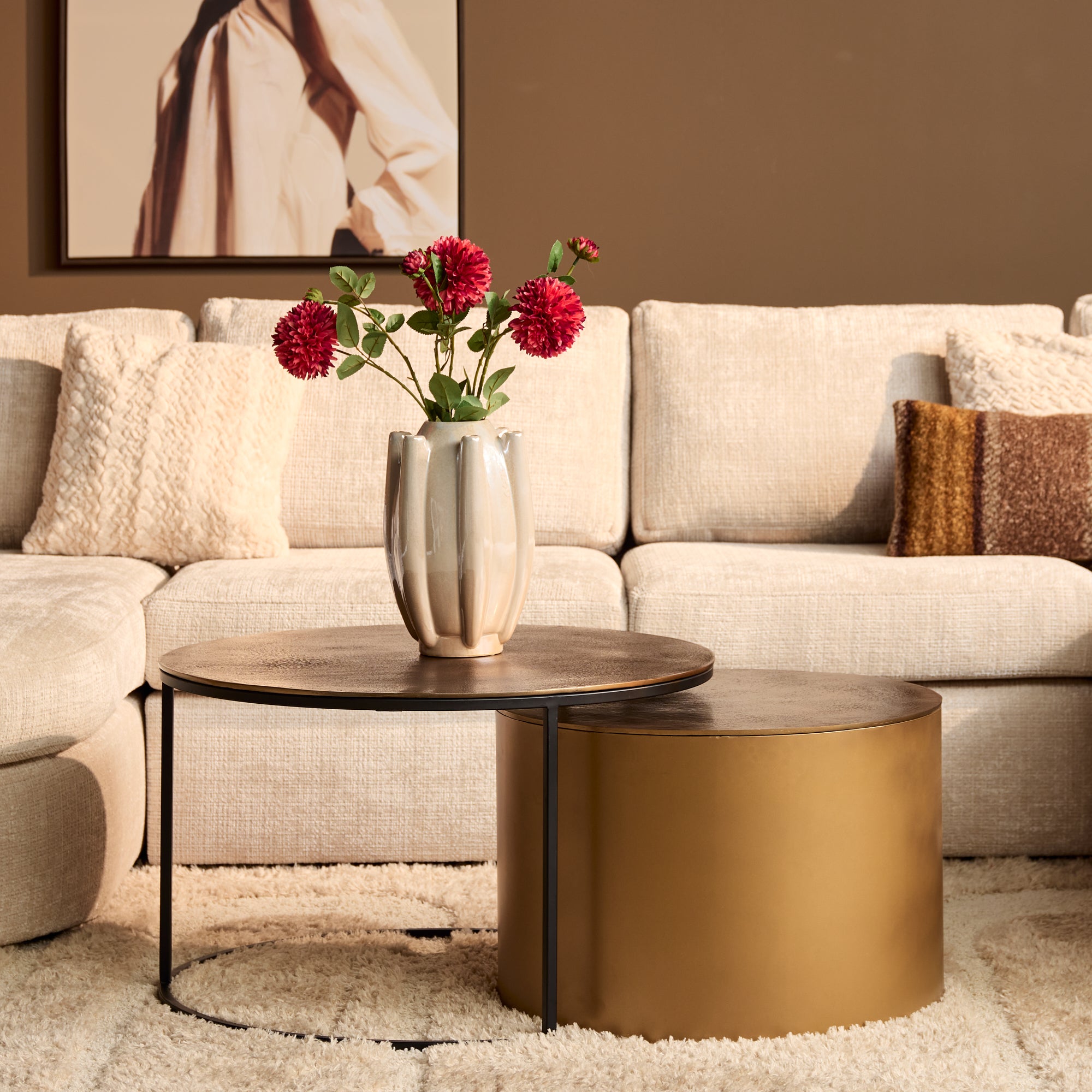 Couchtisch-Set Aurora – Aluminium in Gold oder Schwarz, 2 runde Tische, 75/60 cm