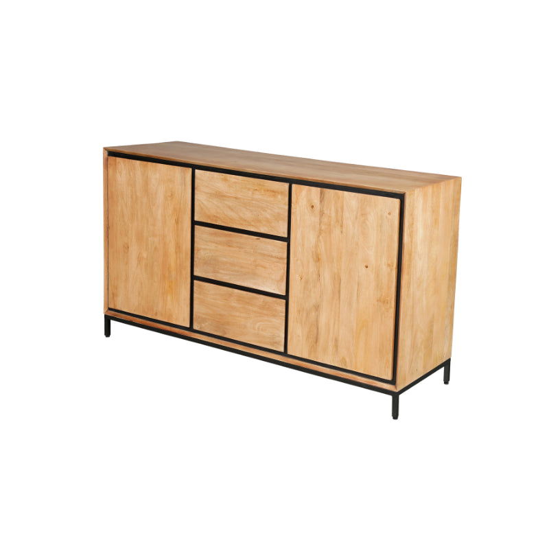 Sideboard Rois – Mangoholz mit schwarzem Metallrahmen, 2 Türen & 3 Schubladen, 160 x 45 x 85 cm