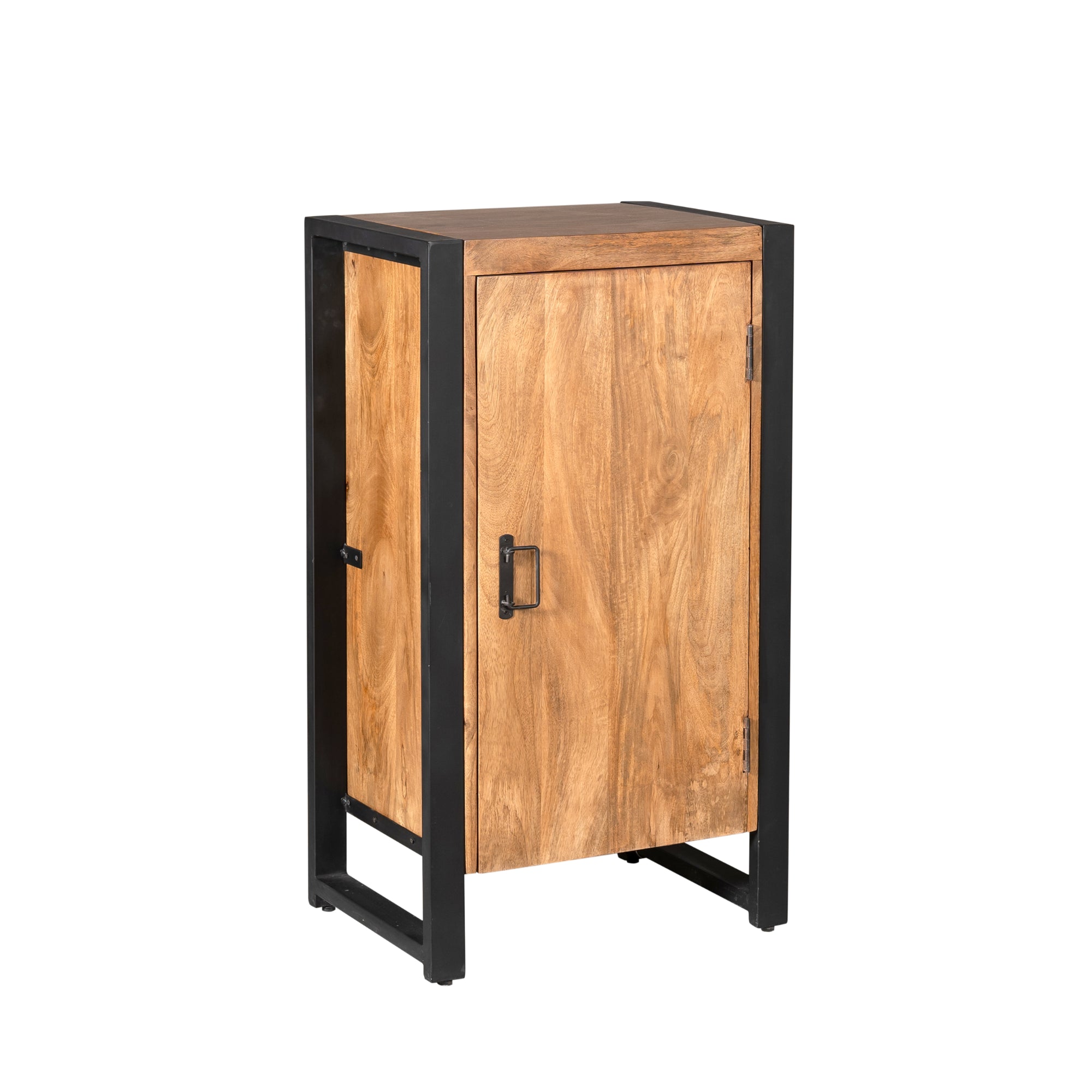 Highboard Bori Natur – Kompakter Schrank aus Mangoholz mit schwarzen Metallakzenten & 3 Schubladen, 55 x 40 x 100 cm