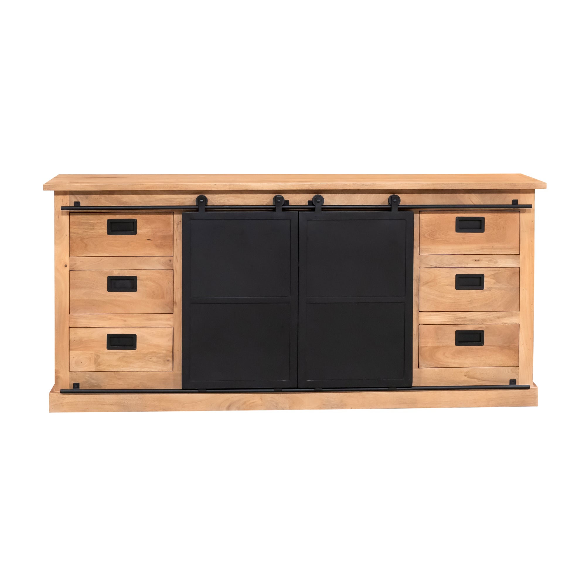 Sideboard Fresno Natur/Schwarz – Kommode aus Mangoholz mit schwarzem Metallgestell, 200 x 45 x 90 cm, modern & robust