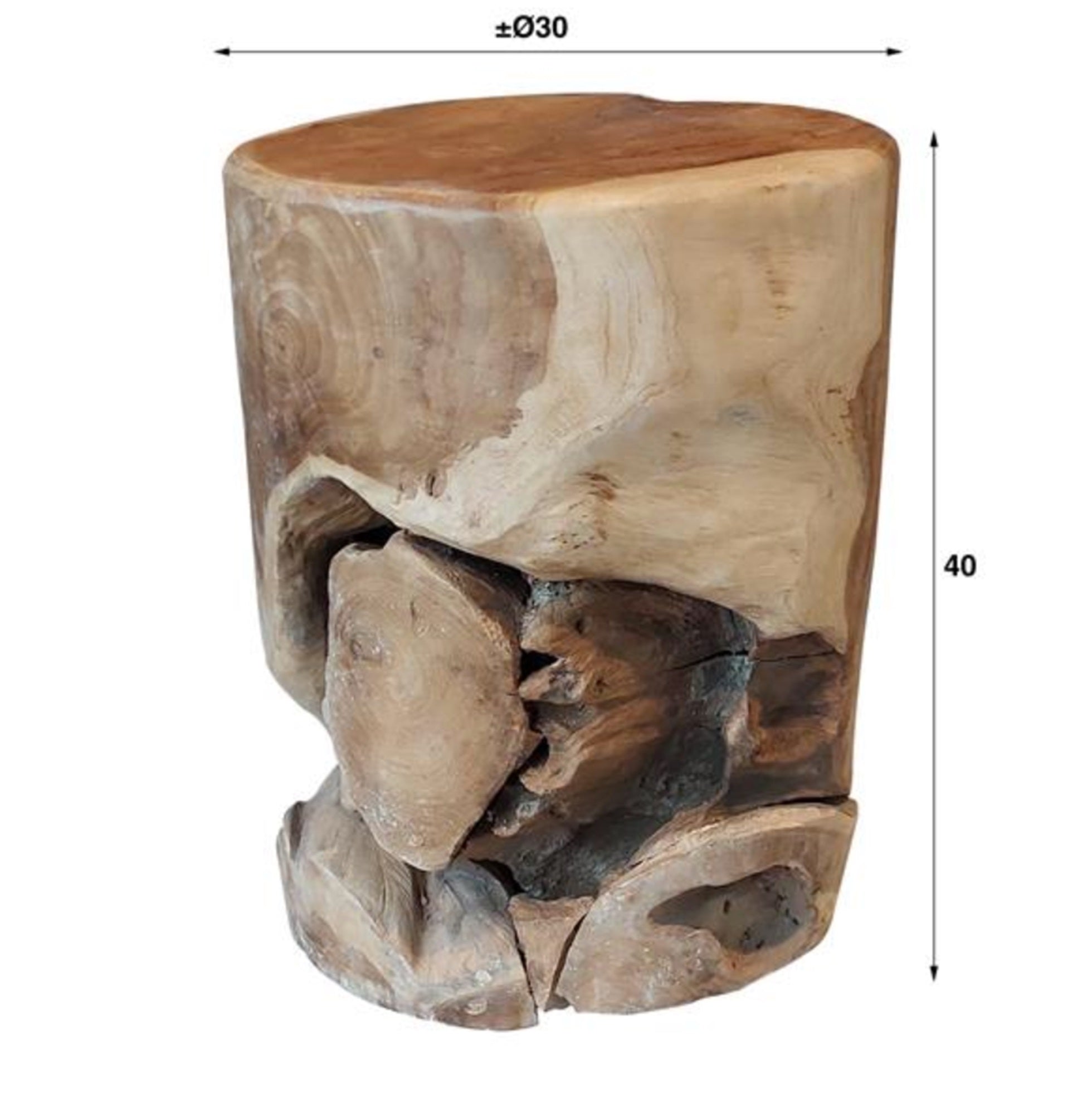 Beistelltisch Natura – Natural Line Tisch aus massivem Teakholz, handgefertigt & einzigartig, 30 x 30 x 40 cm