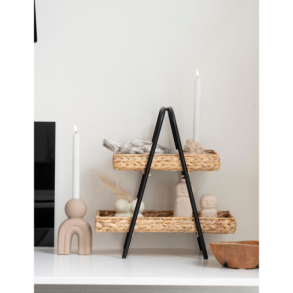 Alfaro Tablett - Tablett aus Wasserhyazinthe und Metall, Natur/Schwarz, 42x23x43,5 cm