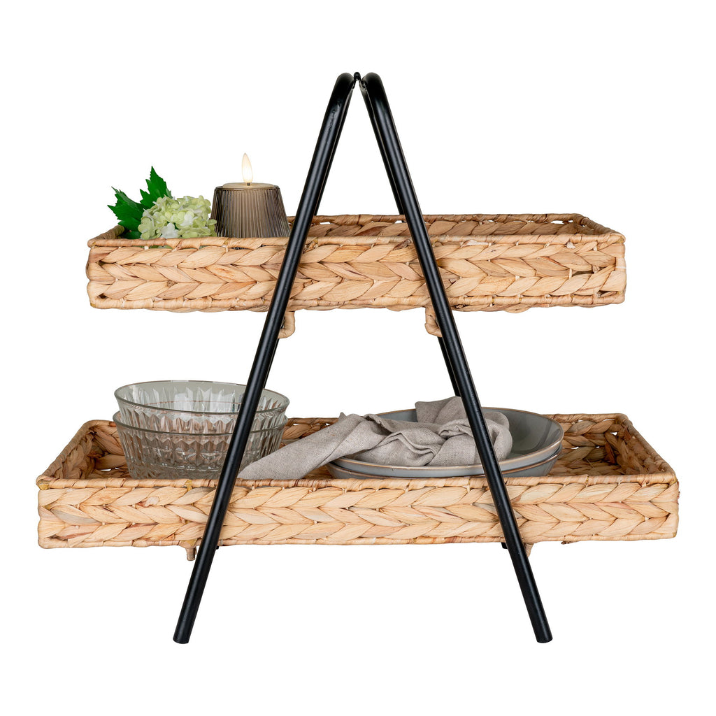 Alfaro Tablett - Tablett aus Wasserhyazinthe und Metall, Natur/Schwarz, 42x23x43,5 cm