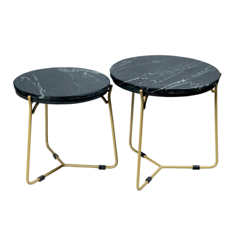 Couchtisch-Set Caly | Schwarzer Marmor 50-40 cm