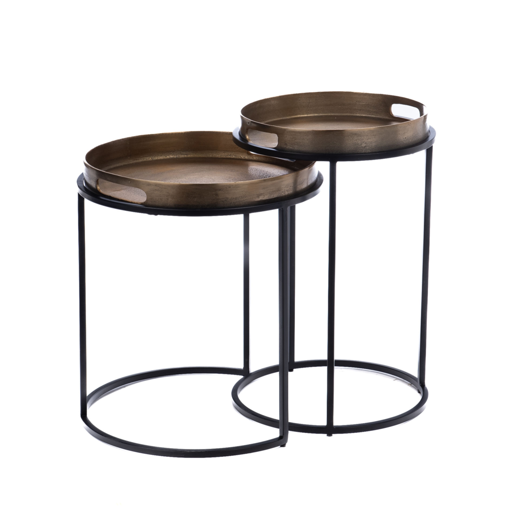 Couchtisch 2er Set Laure – Kupferfarbene Aluminiumplatten & schwarzes Metallgestell, modern & elegant