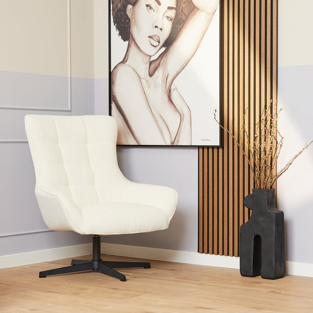 Sessel Elara in Off-White – Moderner Sessel mit 360° Drehfunktion, hochwertigem Stoffbezug & komfortabler Sitzhöhe