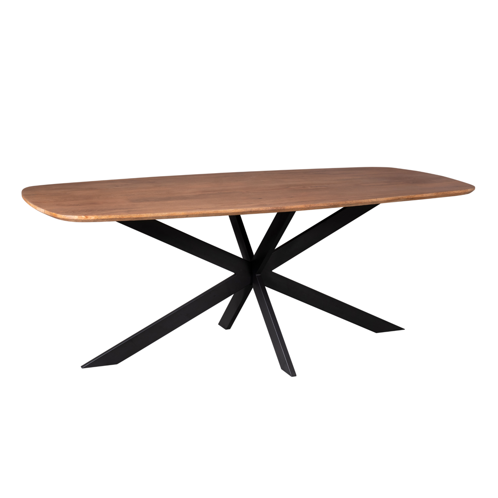Esstisch Noble – Mangoholz & Metall, Klarlack, 240 x 110 x 76 cm