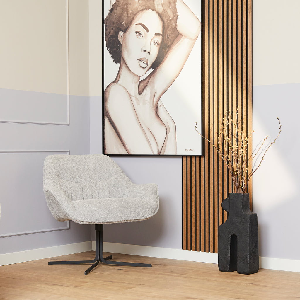 Sessel Miloo – moderner Drehsessel mit Polyesterbezug & Metallgestell, 79 x 79,5 x 81 cm, Hellgrau