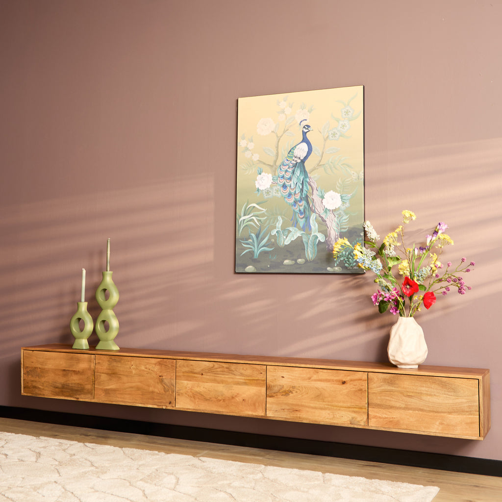 Schwebendes TV-Board Vision 280x35x30 cm – Massives Mangoholz mit Push-to-Open System & grifflosen Türen