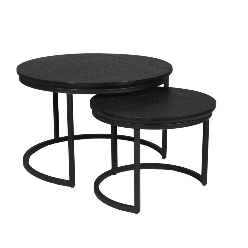 Couchtisch-Set Morily Schwarz – 2er-Set Beistelltische rund aus Holz und Metall, stilvolle Wohnzimmertische, Ø70/Ø50 cm