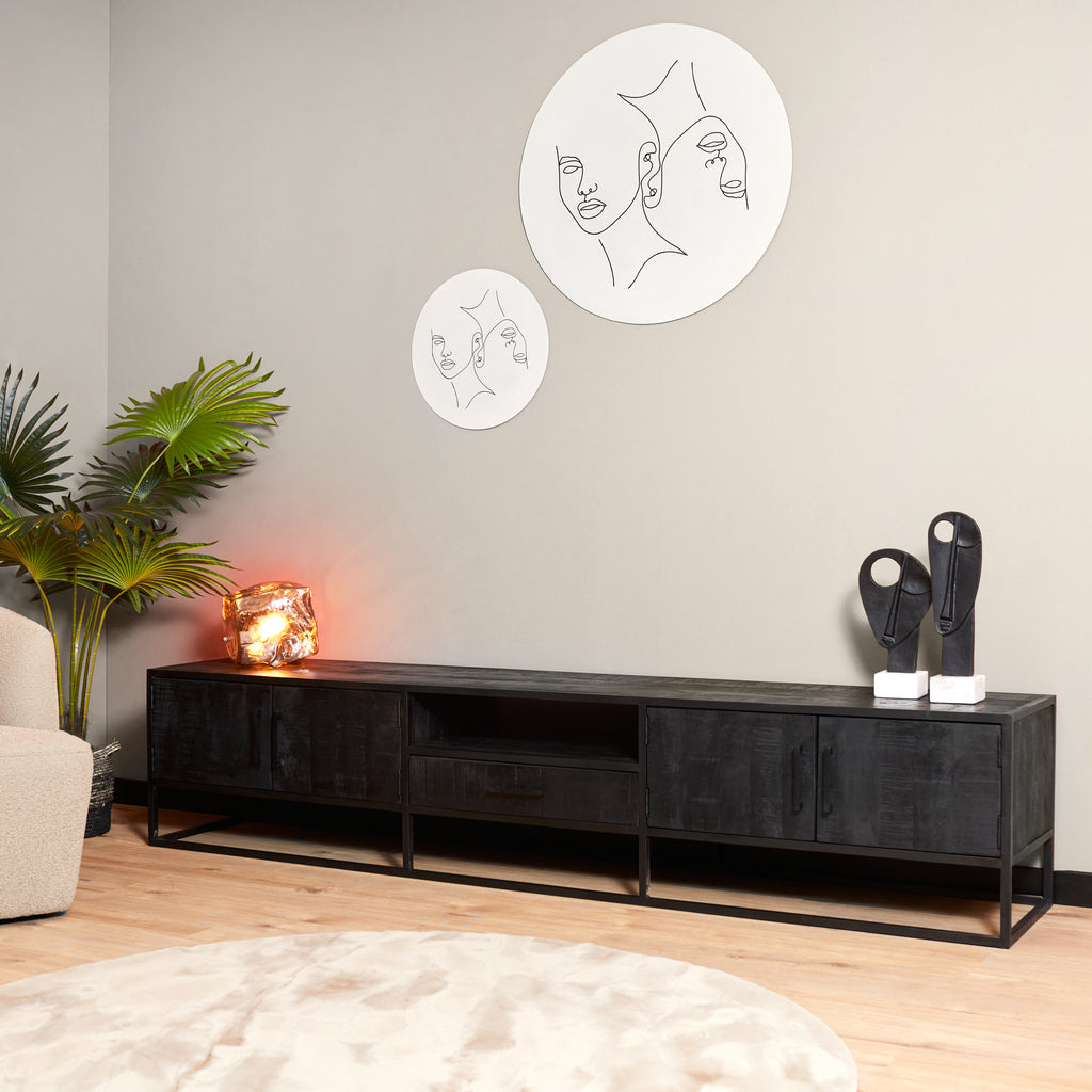TV-Schrank Denver Schwarz 240 cm | Mangoholz und Stahl