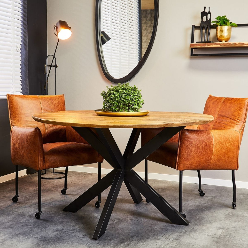 Esstisch Aloy Rund – Mangoholz mit schwarzem Matrixgestell, Ø130 x 77 cm
