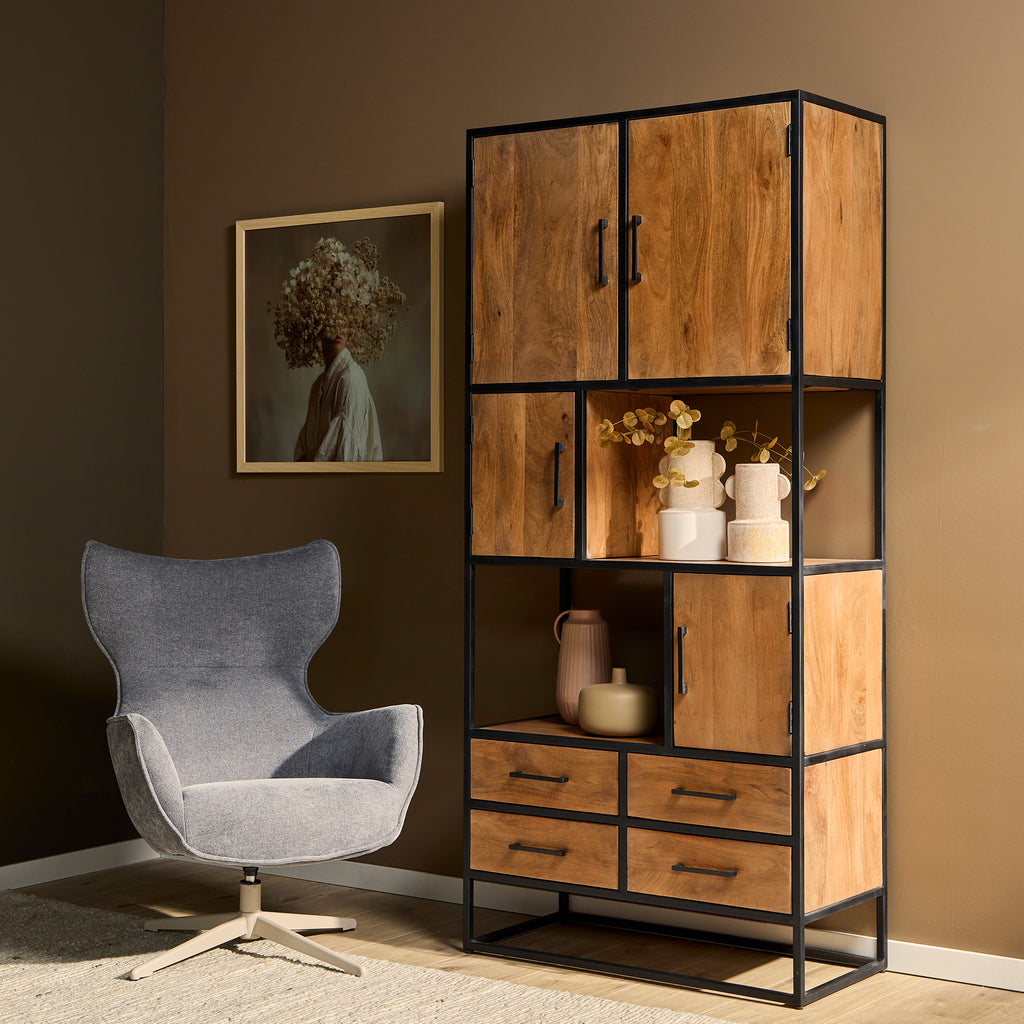 Regal Denver | Mangoholz und Stahl | 90 cm