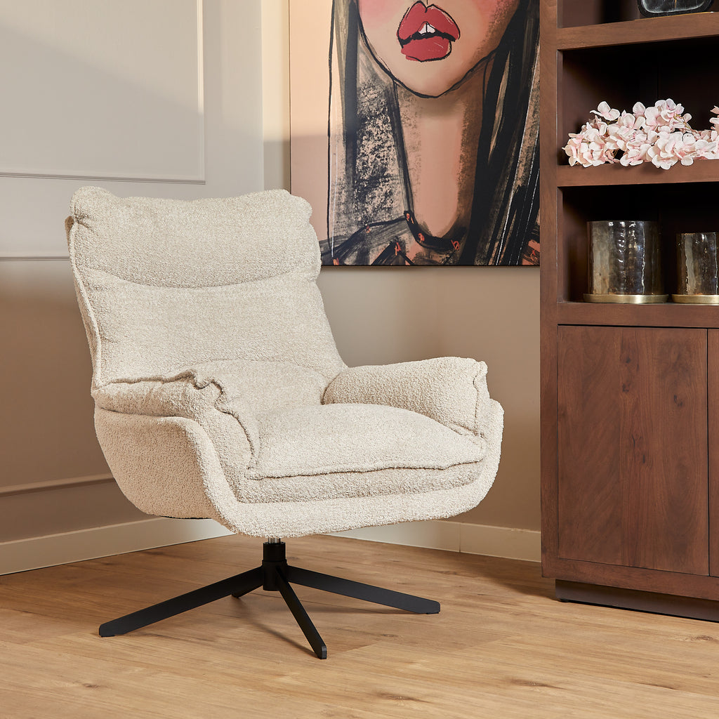 Sessel Vera Off-White – Drehsessel mit Stoffbezug & Metallgestell, 82 x 95 x 96,5 cm