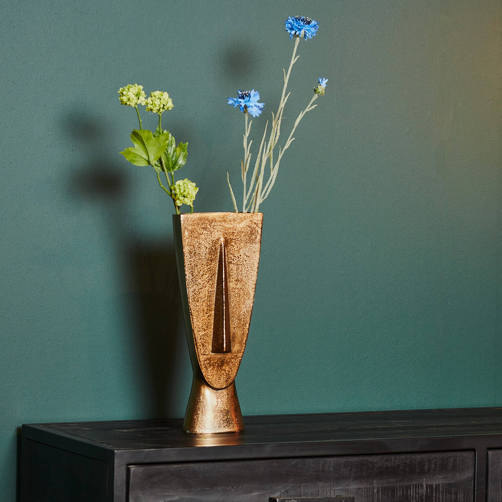 Vase Fin Antik Gold Klein – Deko Vase aus Aluminium im edlen Gold-Finish, 14 x 7 x 33 cm