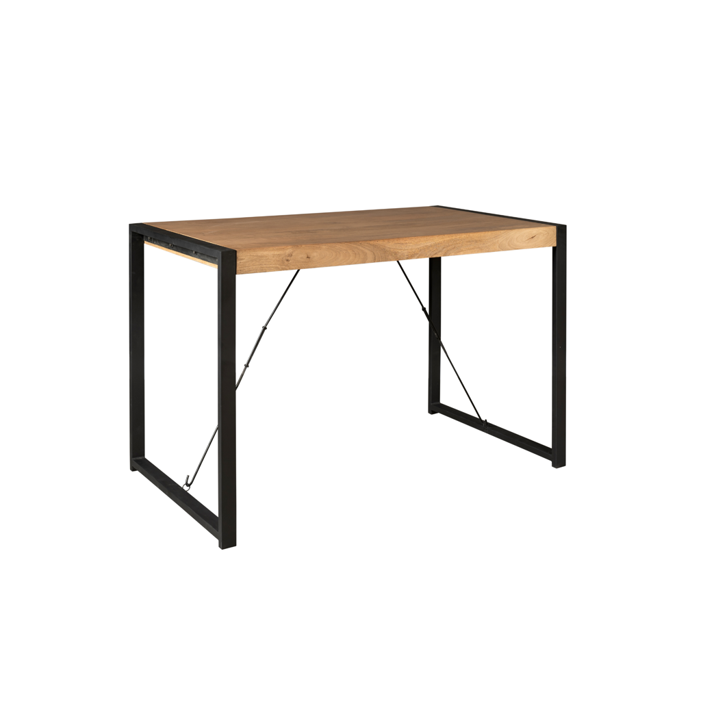 Bartisch Bori – Hochtisch aus Mangoholz & Metall mit schwarzem U-Gestell, 140 x 80 x 92 cm
