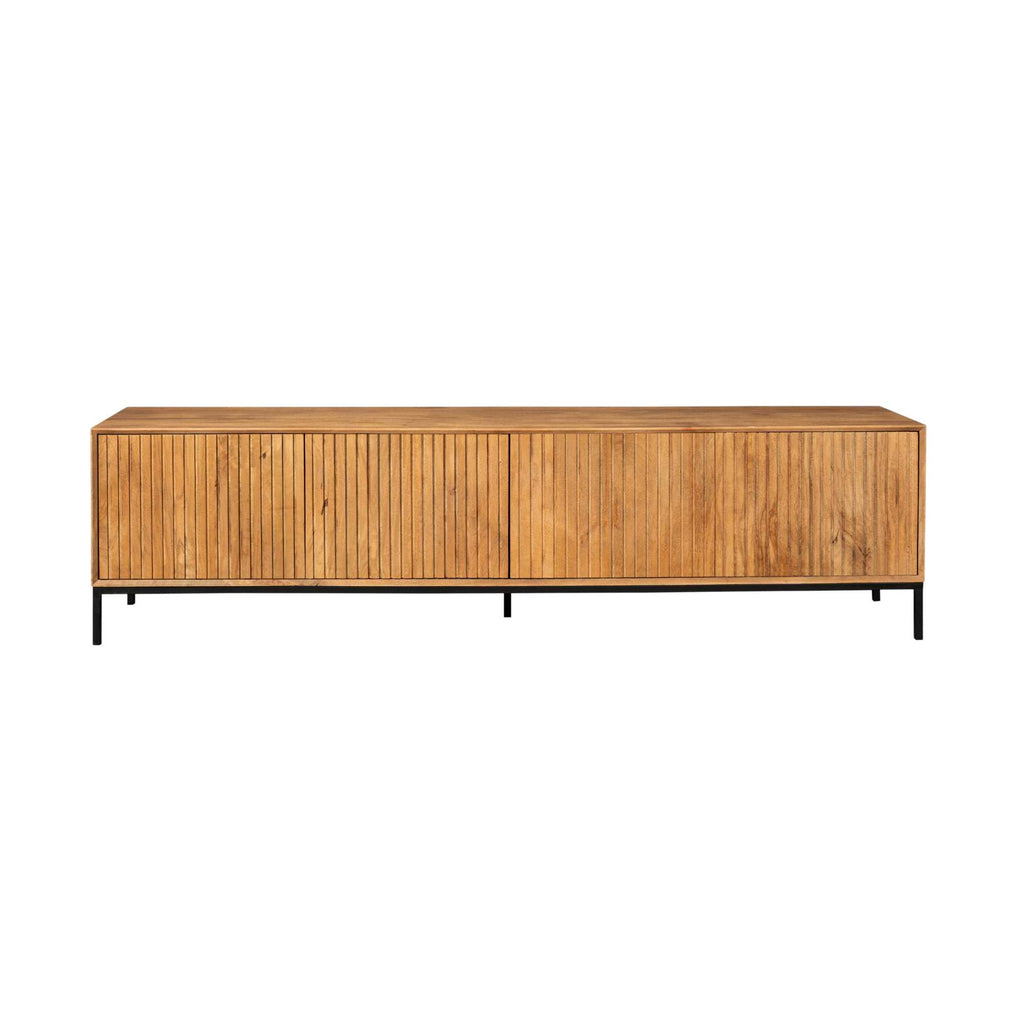 TV-Board Mandy Natur – Mangoholz mit Lamellenfront & Push-to-Open, 210 x 45 x 55 cm