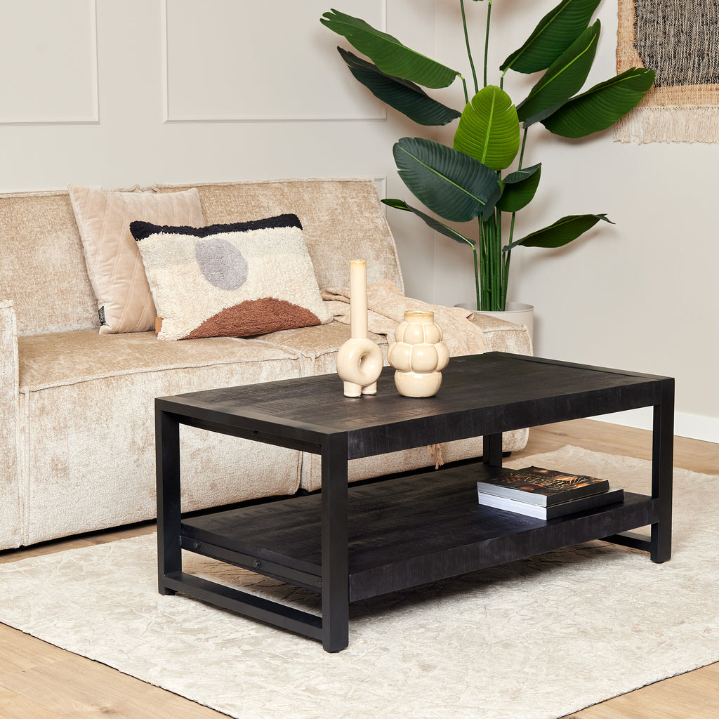 Salontisch Boaz Schwarz mit unterem Regal | 110 cm