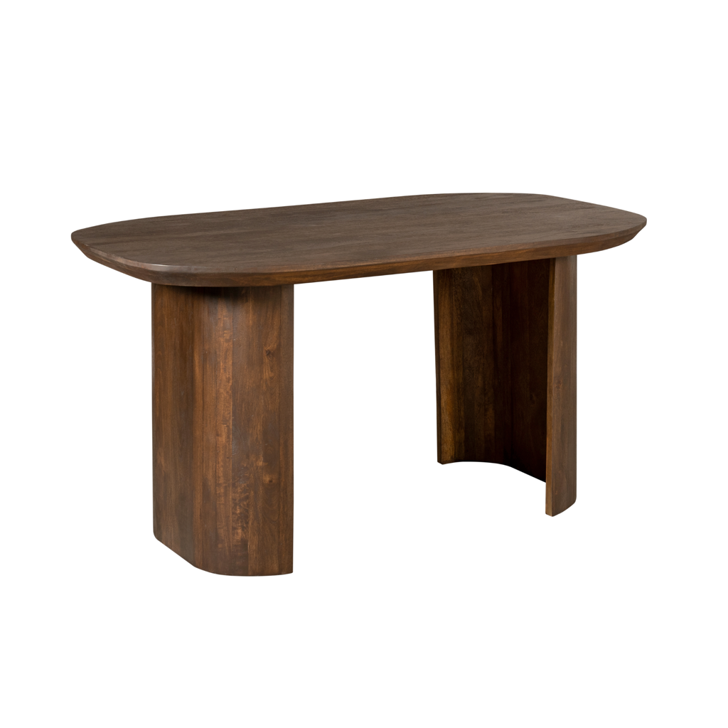Schreibtisch Lunero Braun – Massives Mangoholz mit halbrunden Beinen, 150 x 89 x 76 cm, elegantes Design